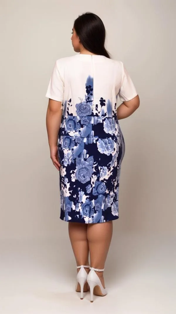 Rochie casual Karina EU 44 | Alb, Midi, Mânecă scurtă, Floral & Tropical, Peplum, Vâscoză - Image 3