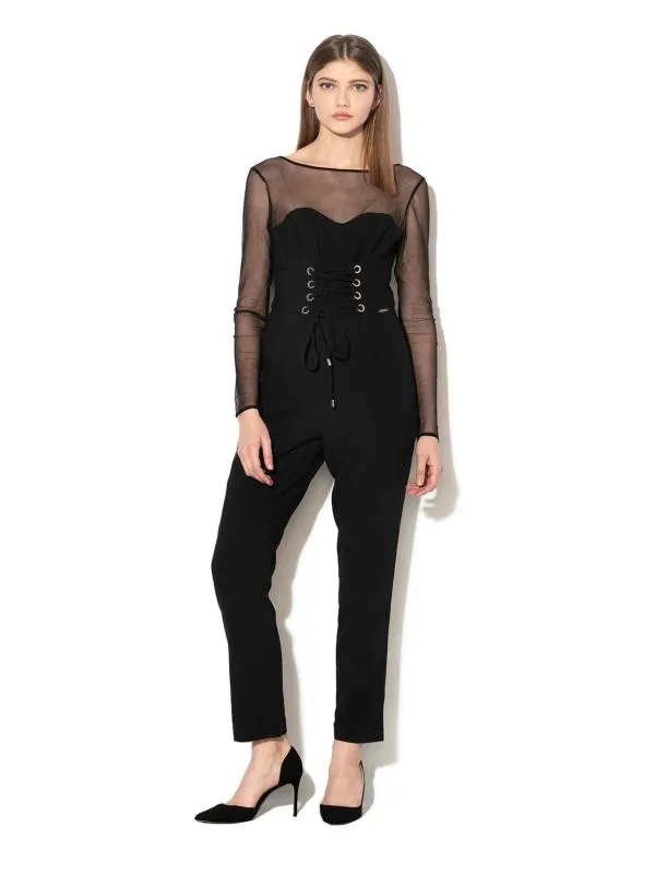 Salopetă Guess S | Negru, Lungă, Mânecă lungă, Transparent, Poliester