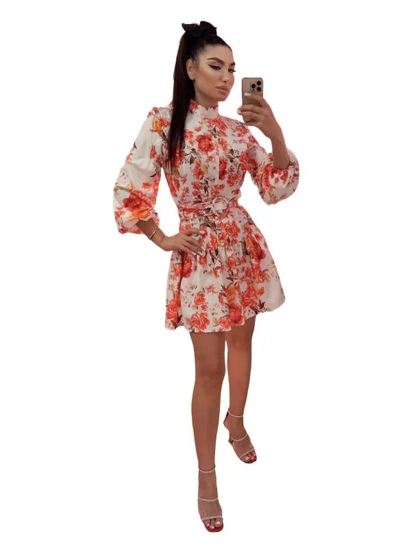 Rochie de ocazie Jennyfer XL | Multicolor, Mini, Mânecă trei sferturi, Floral & Tropical