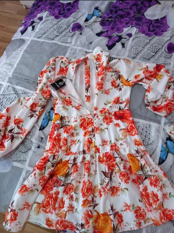 Rochie de ocazie Jennyfer XL | Multicolor, Mini, Mânecă trei sferturi, Floral & Tropical - Image 2