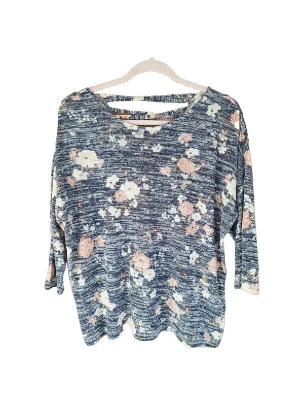 Bluză C&A XL | Albastru, Normal, Mânecă trei sferturi, Floral & Tropical, Vâscoză
