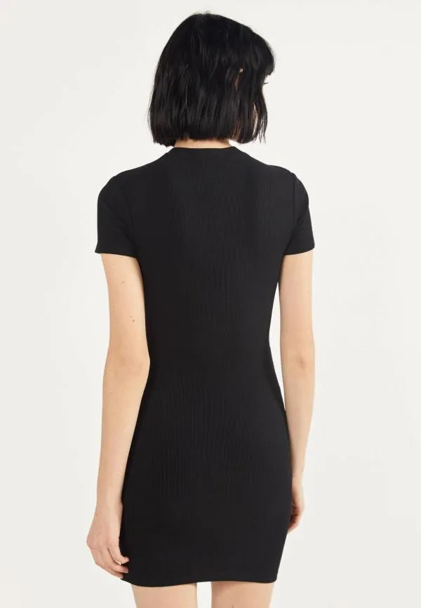 Rochie casual Bershka XS | Negru, Mini, Mânecă scurtă, Cu decupaje, Elastan - Image 3