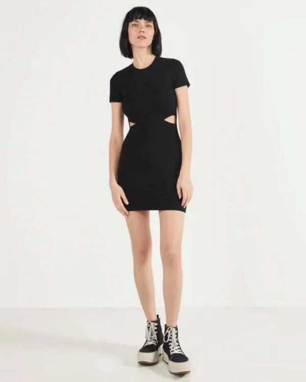 Rochie casual Bershka XS | Negru, Mini, Mânecă scurtă, Cu decupaje, Elastan - Image 4
