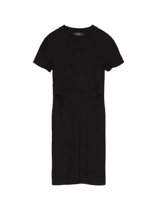 Rochie casual Bershka XS | Negru, Mini, Mânecă scurtă, Cu decupaje, Elastan