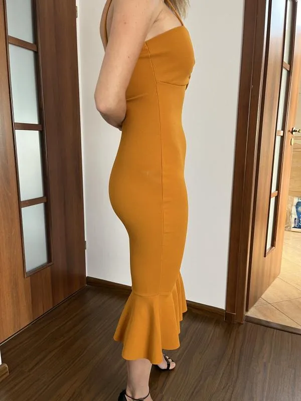 Rochie de seară Lustre S | Cărămiziu, Midi, Bretele subțiri, Volane - Image 4