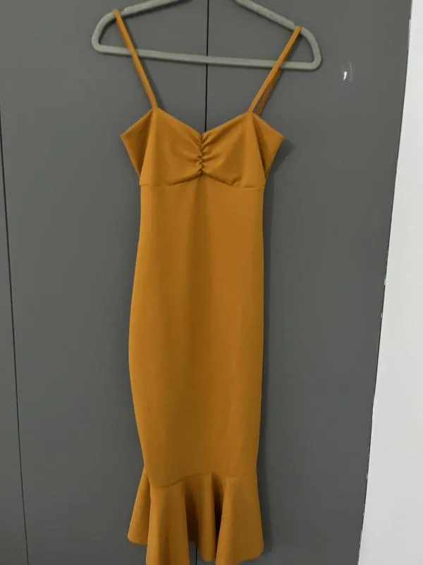 Rochie de seară Lustre S | Cărămiziu, Midi, Bretele subțiri, Volane - Image 2