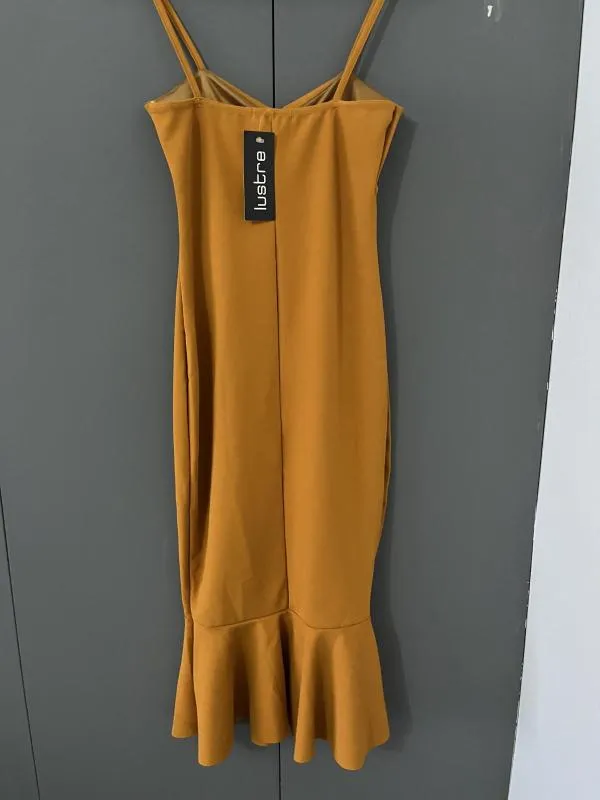 Rochie de seară Lustre S | Cărămiziu, Midi, Bretele subțiri, Volane - Image 3