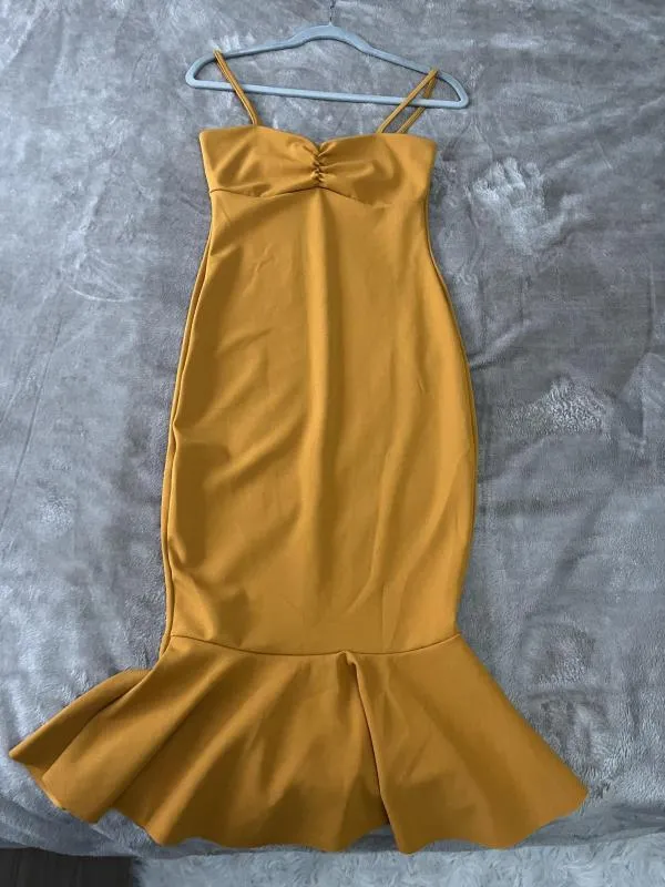 Rochie de seară Lustre S | Cărămiziu, Midi, Bretele subțiri, Volane - Image 5