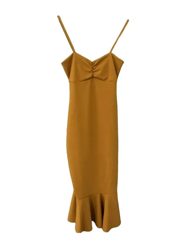 Rochie de seară Lustre S | Cărămiziu, Midi, Bretele subțiri, Volane