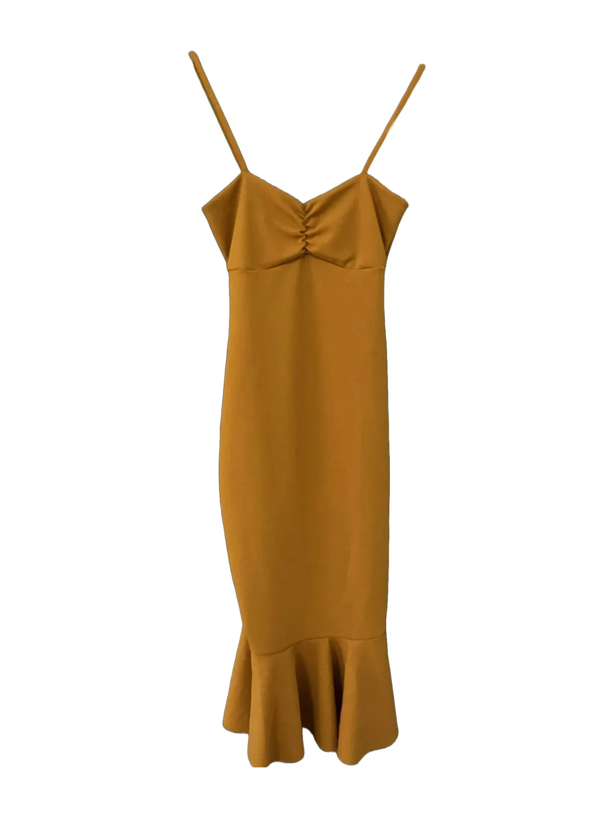 Rochie de seară Lustre S | Cărămiziu, Midi, Bretele subțiri, Volane