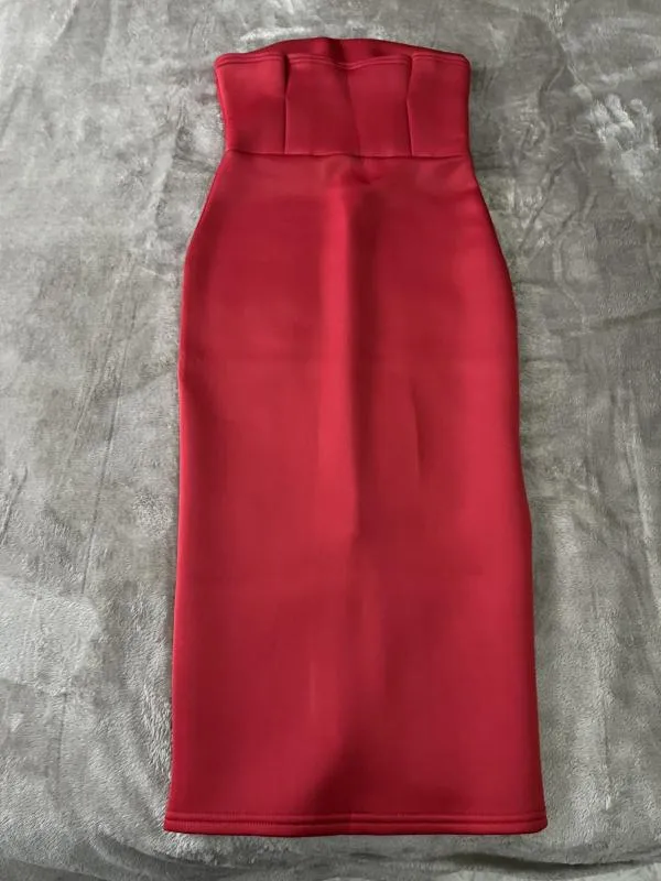 Rochie de ocazie PrettyLittleThing S | Roșu, Midi, Cu umerii goi - Image 4