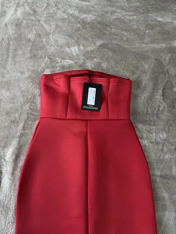 Rochie de ocazie PrettyLittleThing S | Roșu, Midi, Cu umerii goi - Image 6