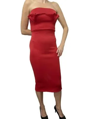 Rochie de ocazie PrettyLittleThing S | Roșu, Midi, Cu umerii goi