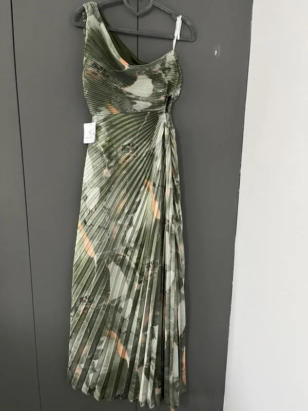 Rochie de ocazie Ghisleri S-M | Khaki, Maxi, Pe un umăr, Floral & Tropical, Pliuri, Poliester - Image 6