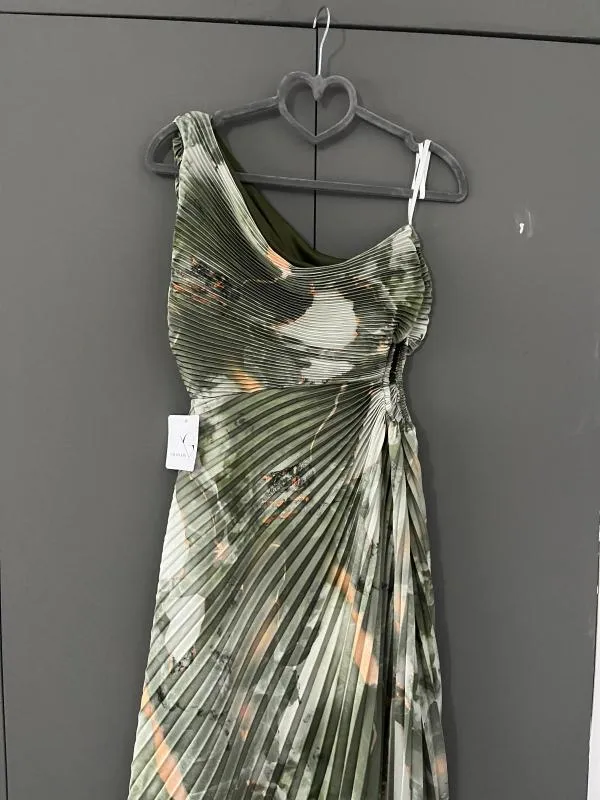 Rochie de ocazie Ghisleri S-M | Khaki, Maxi, Pe un umăr, Floral & Tropical, Pliuri, Poliester - Image 7