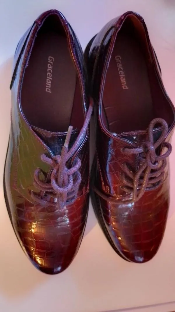 Pantofi track Graceland EU 38 | Burgundy, Animal print, Piele lăcuită - Image 4