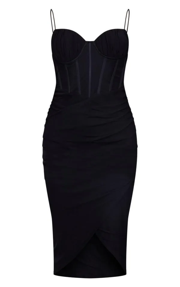 Rochie de ocazie PrettyLittleThing S | Negru, Midi, Bretele subțiri, Transparent - Image 5