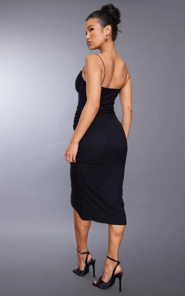 Rochie de ocazie PrettyLittleThing S | Negru, Midi, Bretele subțiri, Transparent - Image 3
