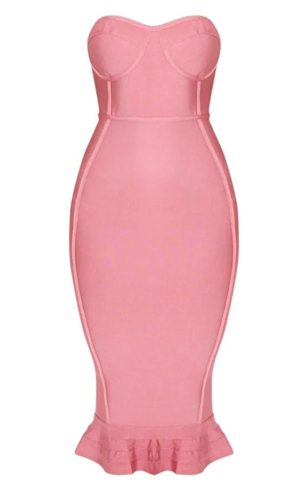 Rochie mulată PrettyLittleThing M | Roz, Midi, Cu umerii goi, Volane, Poliester - Image 5