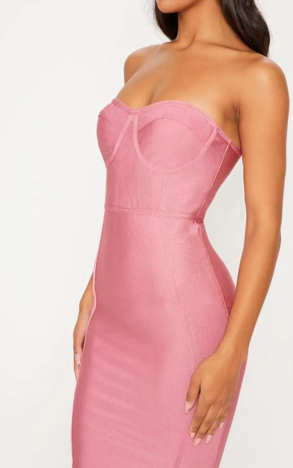 Rochie mulată PrettyLittleThing M | Roz, Midi, Cu umerii goi, Volane, Poliester - Image 4