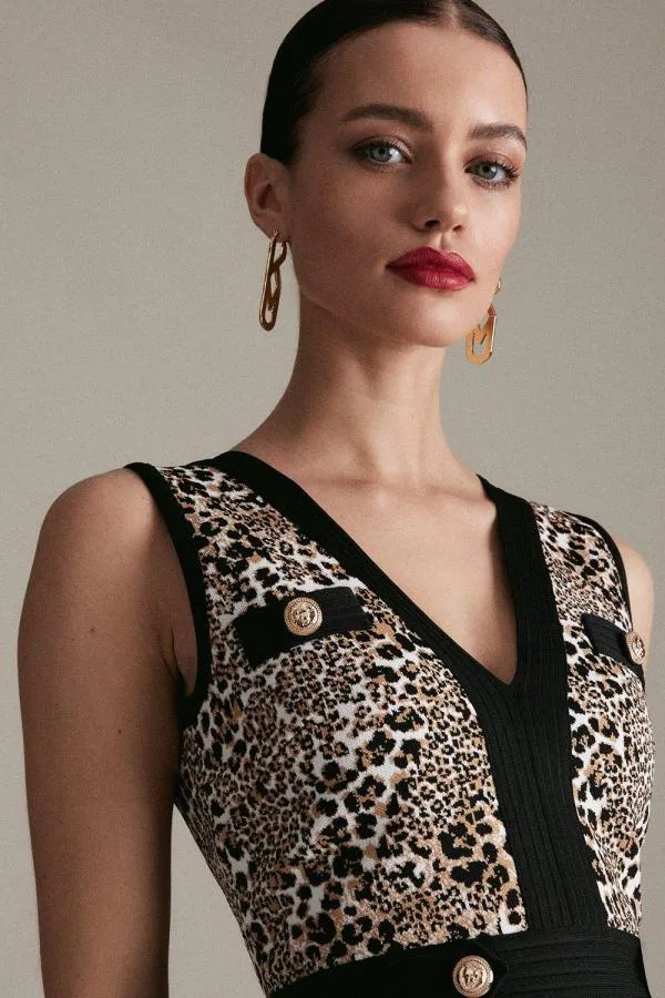 Rochie de ocazie Karen Millen S-M | Multicolor, Midi, Fără mâneci, Animal print - Image 3