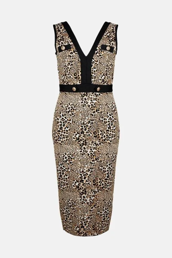 Rochie de ocazie Karen Millen S-M | Multicolor, Midi, Fără mâneci, Animal print - Image 4