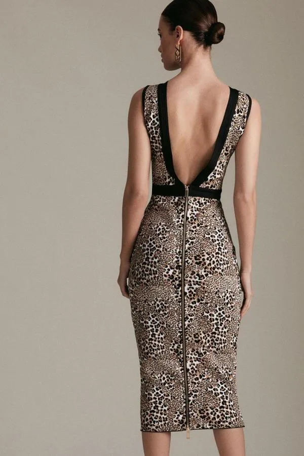 Rochie de ocazie Karen Millen S-M | Multicolor, Midi, Fără mâneci, Animal print - Image 2