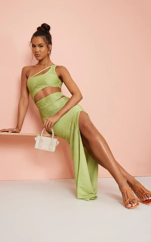 Rochie de seară PrettyLittleThing S | Verde, Maxi, Pe un umăr, Pliuri, Poliester - Image 3