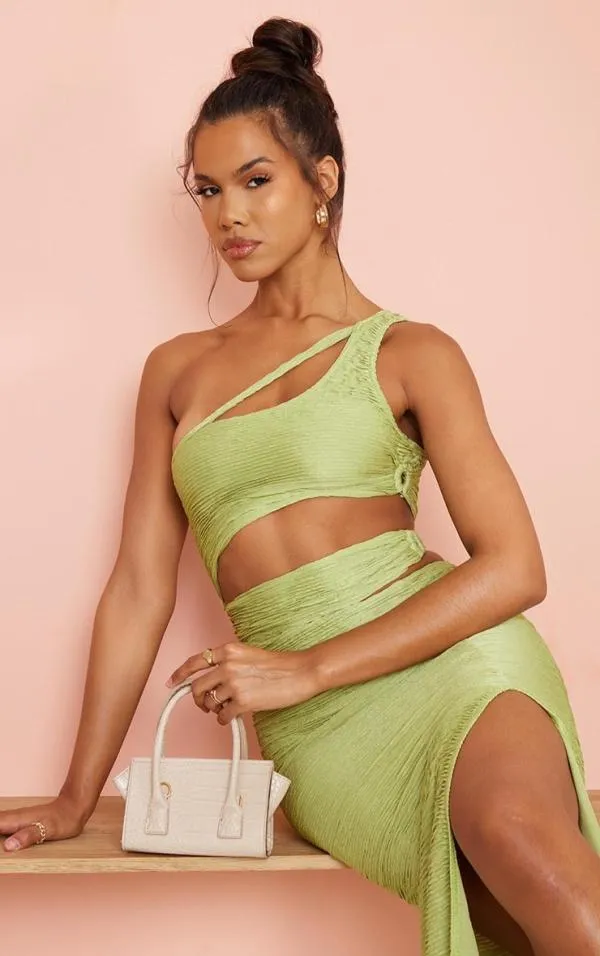 Rochie de seară PrettyLittleThing S | Verde, Maxi, Pe un umăr, Pliuri, Poliester - Image 4