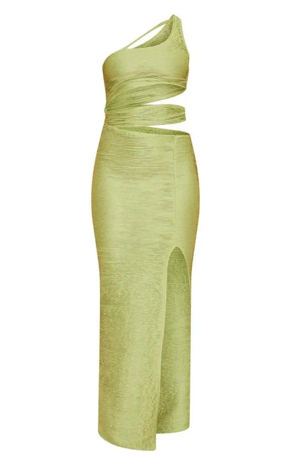 Rochie de seară PrettyLittleThing S | Verde, Maxi, Pe un umăr, Pliuri, Poliester - Image 5
