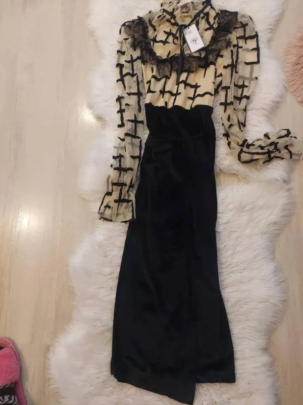 Rochie de ocazie Semma İstanbul EU 36 | Negru, Midi, Mânecă lungă, Dungi, Design asimetric - Image 6
