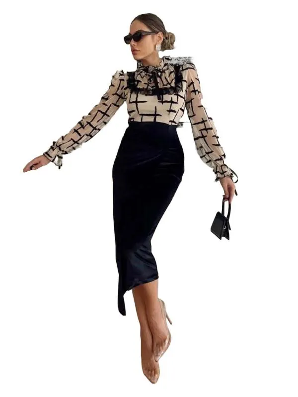 Rochie de ocazie Semma İstanbul EU 36 | Negru, Midi, Mânecă lungă, Dungi, Design asimetric