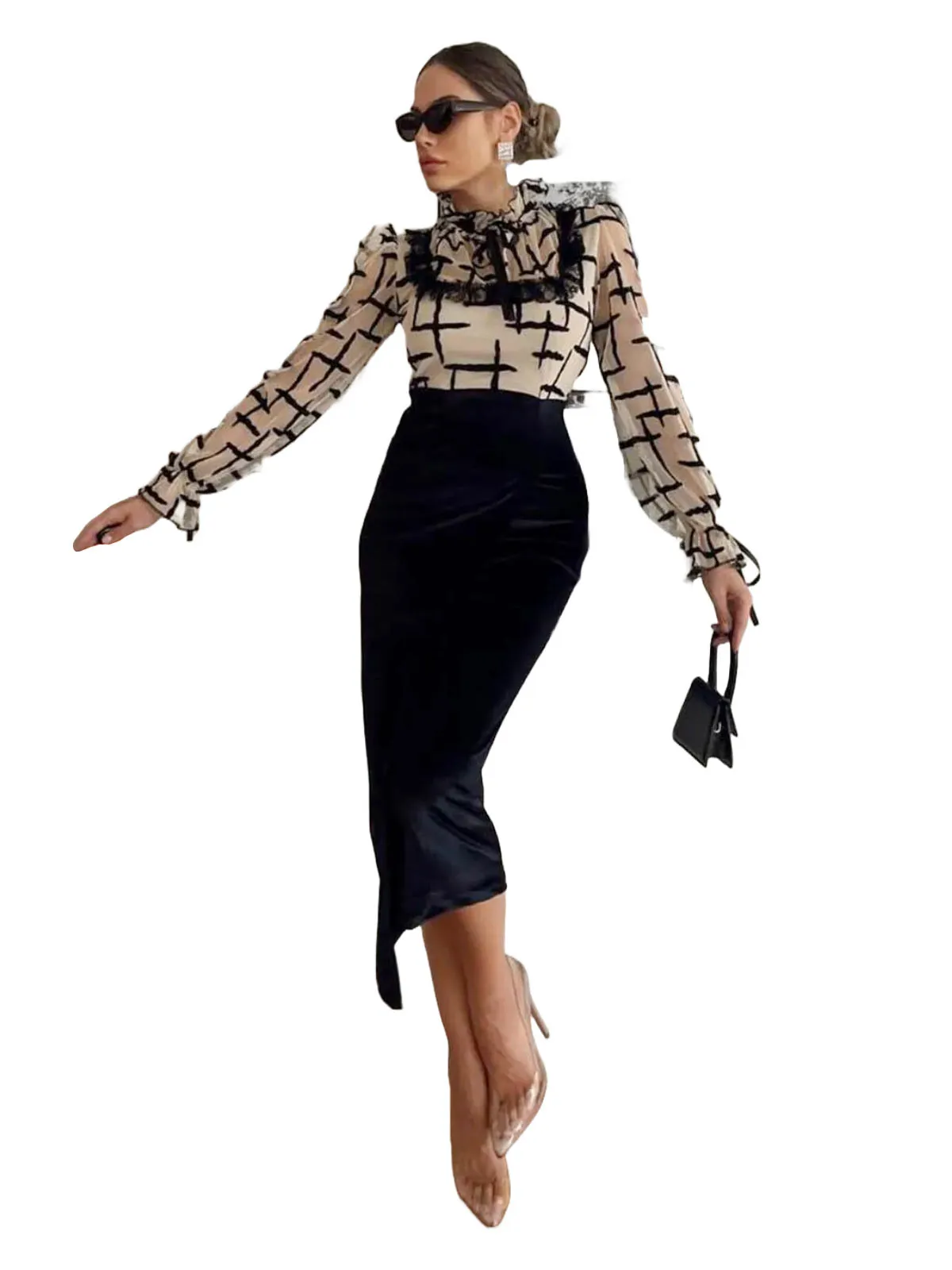 Rochie de ocazie Semma İstanbul EU 36 | Negru, Midi, Mânecă lungă, Dungi, Design asimetric