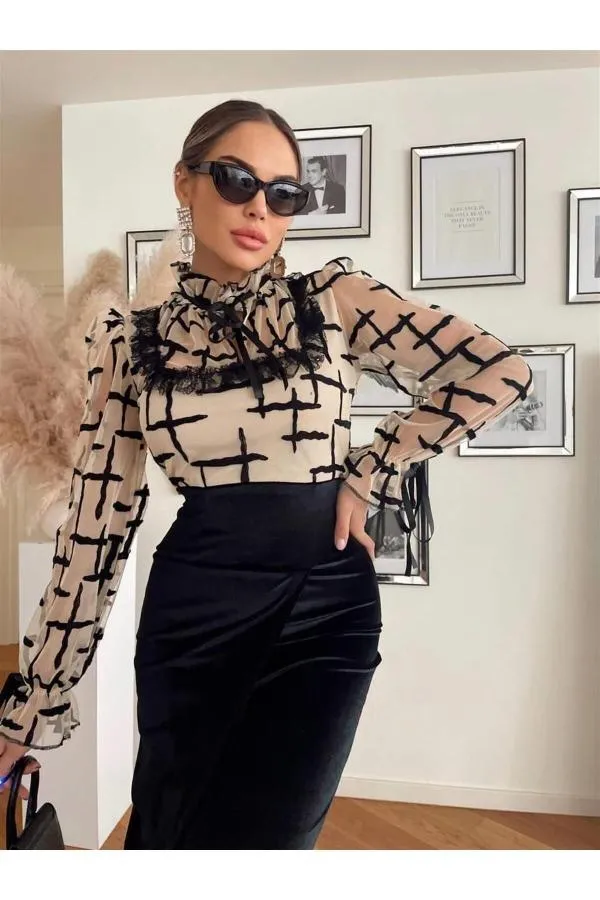 Rochie de ocazie Semma İstanbul EU 36 | Negru, Midi, Mânecă lungă, Dungi, Design asimetric - Image 4