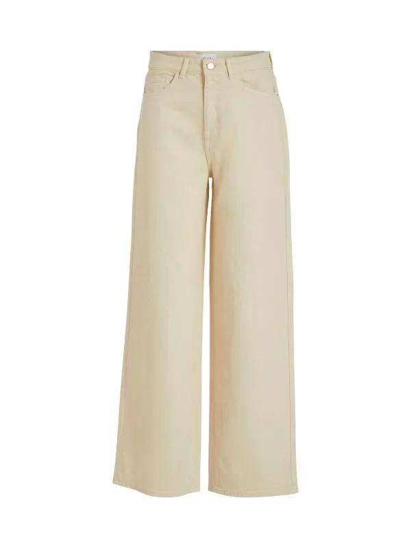 Blugi VILA EU 44 | Bej, Lungi, Talie înaltă, Wide Leg fit, Denim