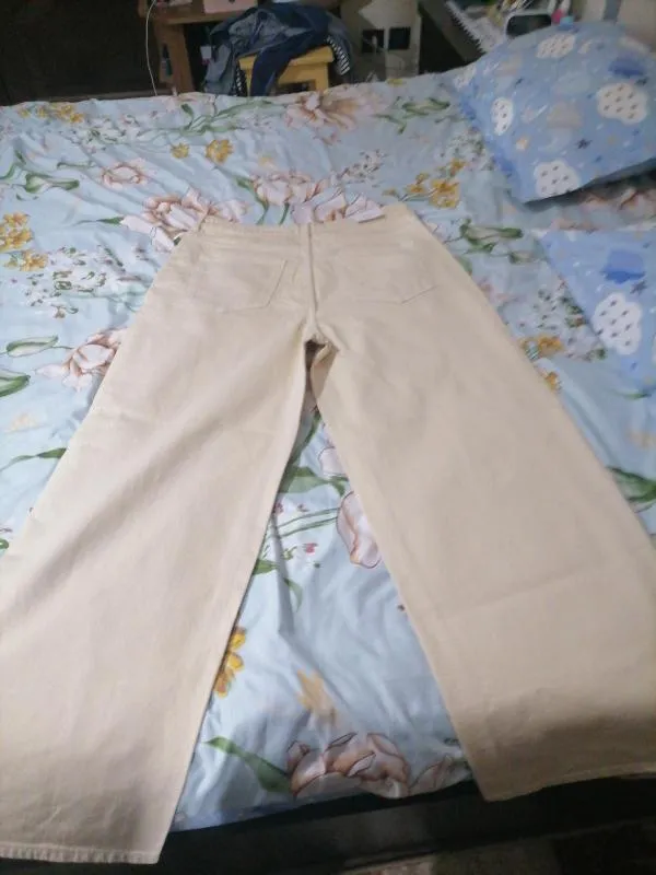 Blugi VILA EU 44 | Bej, Lungi, Talie înaltă, Wide Leg fit, Denim - Image 9