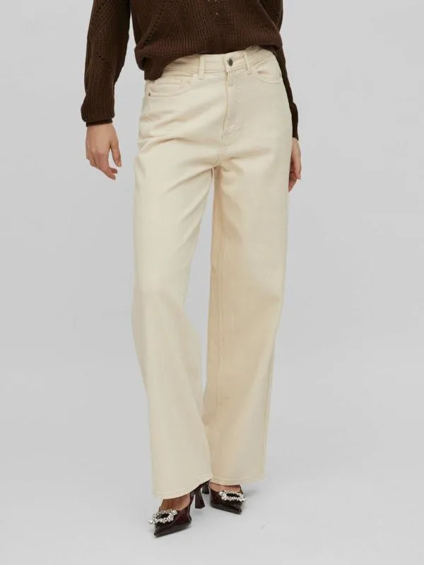 Blugi VILA EU 44 | Bej, Lungi, Talie înaltă, Wide Leg fit, Denim - Image 3