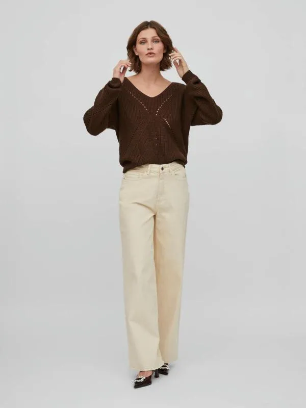 Blugi VILA EU 44 | Bej, Lungi, Talie înaltă, Wide Leg fit, Denim - Image 4