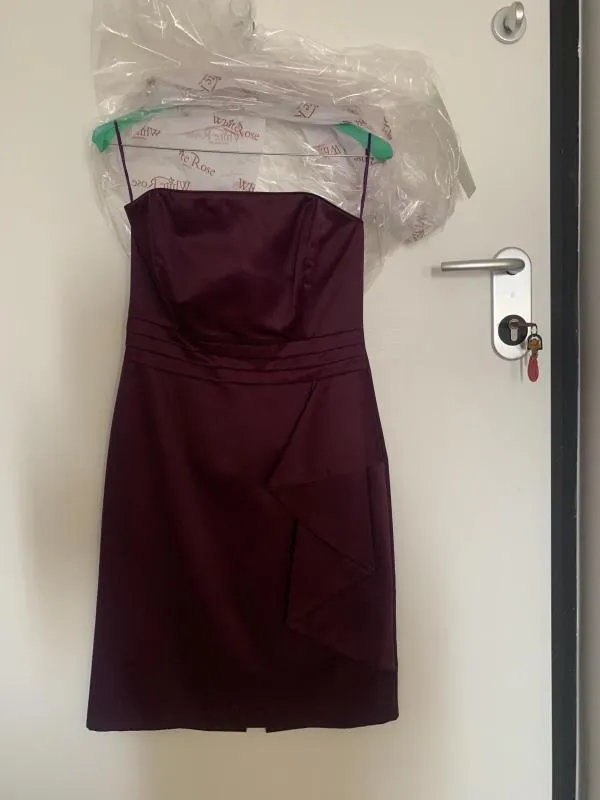 Rochie de ocazie Shubette UK 8 | Burgundy, Midi, Fără mâneci, Monocrom, Satinat, Poliester - Image 6