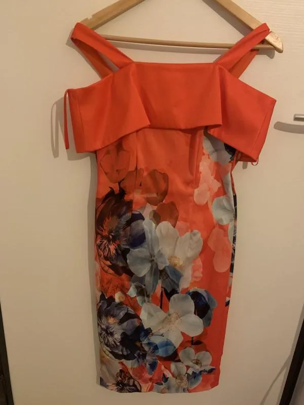 Rochie de seară Coast UK 8 | Roșu, Midi, Bretele subțiri, Floral & Tropical, Volane, Poliester - Image 5