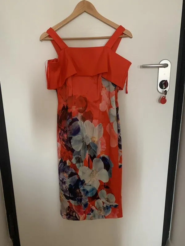 Rochie de seară Coast UK 8 | Roșu, Midi, Bretele subțiri, Floral & Tropical, Volane, Poliester - Image 8