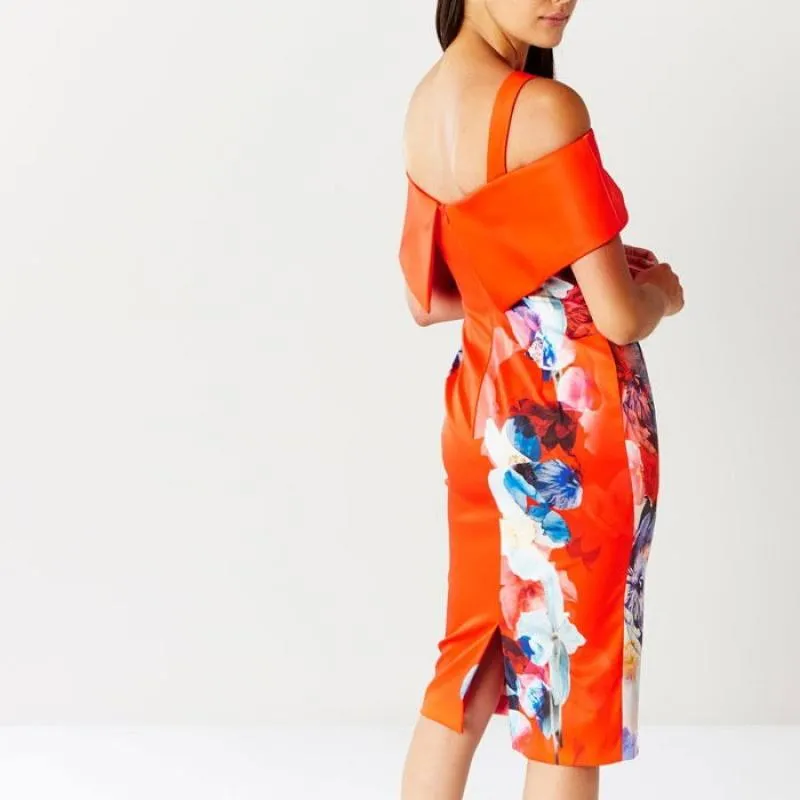 Rochie de seară Coast UK 8 | Roșu, Midi, Bretele subțiri, Floral & Tropical, Volane, Poliester - Image 4