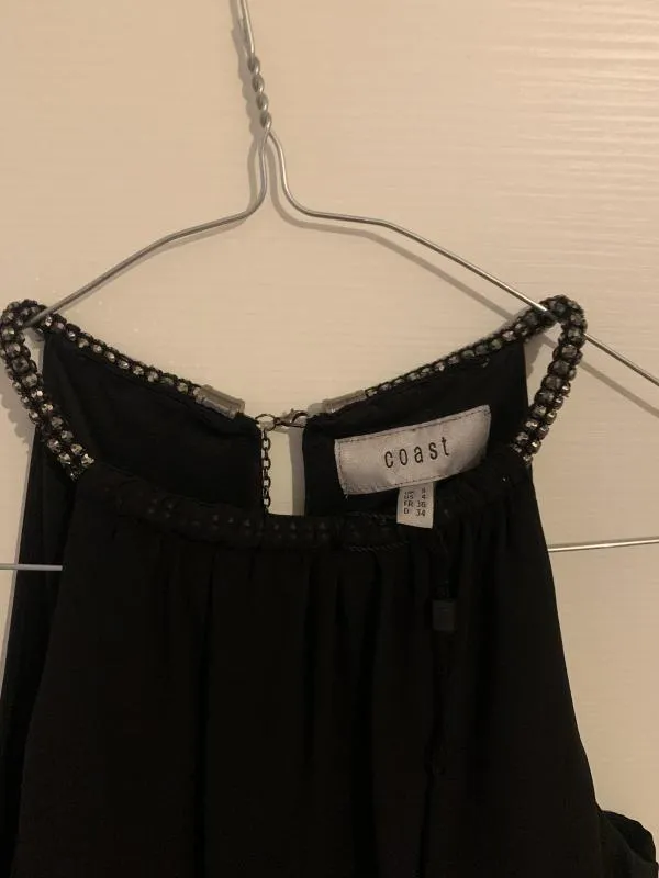Rochie de seară Coast UK 8 | Negru, Midi, Bretele după gât, Monocrom, Dantelă, Vâscoză - Image 5