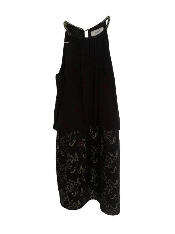 Rochie de seară Coast UK 8 | Negru, Midi, Bretele după gât, Monocrom, Dantelă, Vâscoză