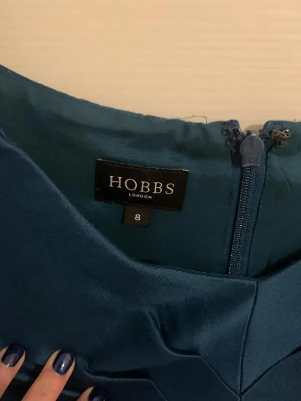 Rochie de seară HOBBS UK 8 | Albastru, Midi, Fără mâneci, Monocrom, Pliuri, Raion - Image 4