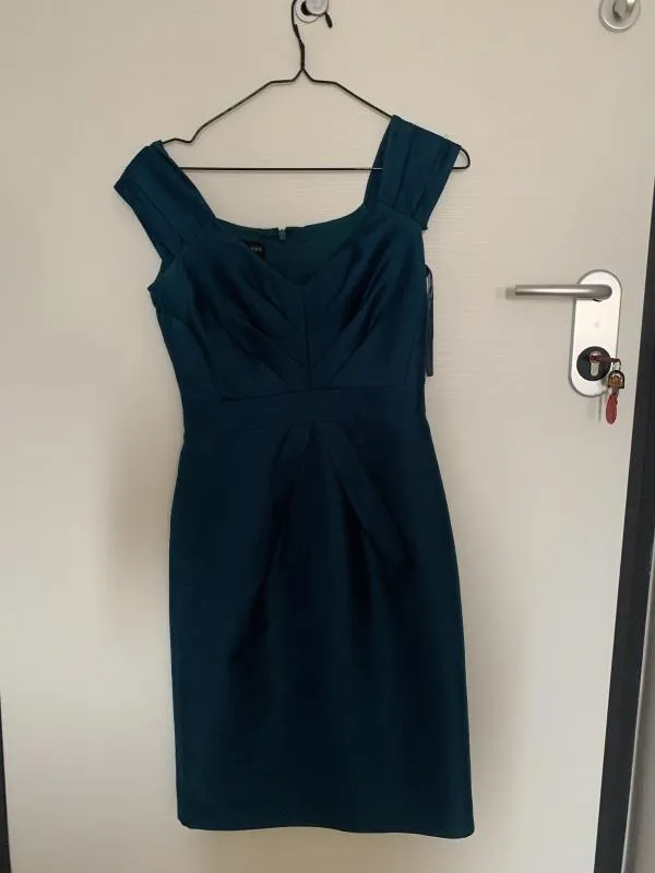 Rochie de seară HOBBS UK 8 | Albastru, Midi, Fără mâneci, Monocrom, Pliuri, Raion - Image 6