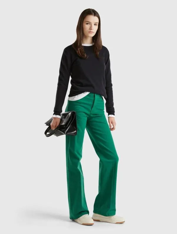 Pulover la baza gâtului United Colors of Benetton EU 40 | Negru, Normal, Mânecă lungă, Regular fit, Lână - Image 2