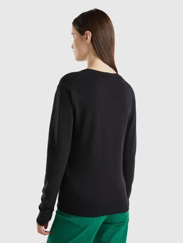 Pulover la baza gâtului United Colors of Benetton EU 40 | Negru, Normal, Mânecă lungă, Regular fit, Lână - Image 3
