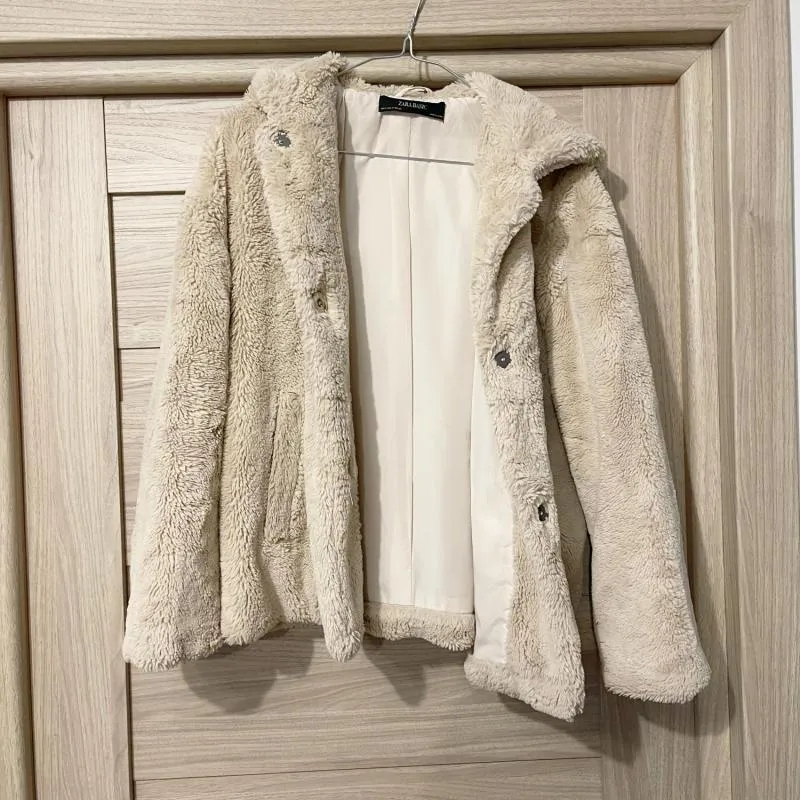 Geacă din blană Zara XS | Crem, Cu glugă - Image 2