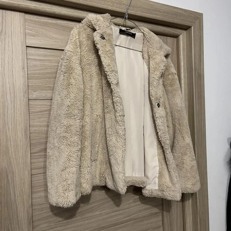 Geacă din blană Zara XS | Crem, Cu glugă - Image 3